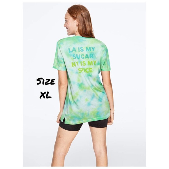 PINK Victoria's Secret Tops - NIP VS PINK Campus Tee Green Tie Dye